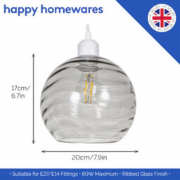 Happy Homewares Modern Designer Smoked Circular Ribbed Glass Non Electric Pendant Lamp Shade - thumbnail 5