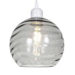 Happy Homewares Modern Designer Smoked Circular Ribbed Glass Non Electric Pendant Lamp Shade - thumbnail 2