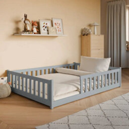 Arte Wooden Bed Mati Eu Double - Floor-Hugging Grey Pine, Minimalist Safety Frame & Slat Kit - thumbnail 2