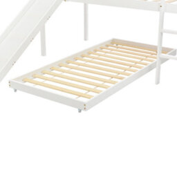 Abrihome Children's Cabin Bunk Bed Frame With Adjustable Ladder And Slide(White, 190X90Cm+200X90Cm) - thumbnail 9