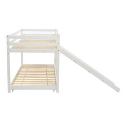 Abrihome Children's Cabin Bunk Bed Frame With Adjustable Ladder And Slide(White, 190X90Cm+200X90Cm) - thumbnail 5