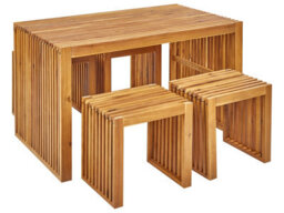 Wyld And Coco Garden Dining Set 5-Piece Solid Acacia Table And 4 Stools, 120Cm X 70Cm - thumbnail 3
