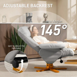 Homcom Recliner Chair And Footstool Pu Leather Wooden Base, Light Grey - thumbnail 4