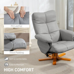 Homcom Recliner Chair And Footstool Pu Leather Wooden Base, Light Grey - thumbnail 6