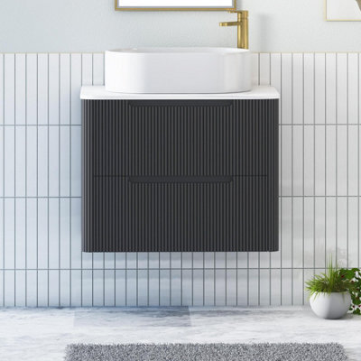 Royal Bathrooms Avenza 800mm Matt Obsidian Black Wall Hung Bathroom Countertop Vanity Unit 2 Drawer With Peak Basin - image 1