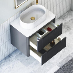 Royal Bathrooms Avenza 800mm Matt Obsidian Black Wall Hung Bathroom Countertop Vanity Unit 2 Drawer With Peak Basin - thumbnail 5