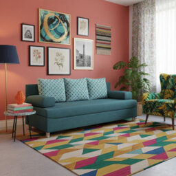 Dover 3 Seater Sofa Bed With Storage Upholstered Back Detachable Cushions 192Cm Turquoise And Printed Cushions - thumbnail 2