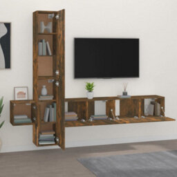Berkfield Classic 5 Piece Tv Cabinet Set Smoked Oak Engineered Wood - thumbnail 3