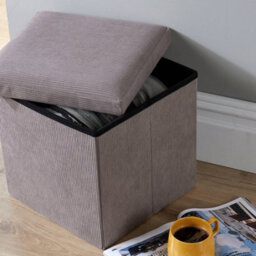 Home Source Square Corduroy Folding Storage Ottoman Grey - thumbnail 3