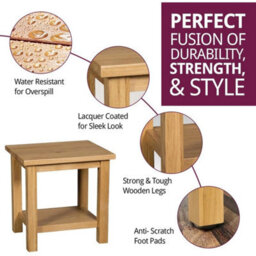 Small Side Table, Wooden Oak Lamp Table, Nightstand, Bedside/end Table, 1 Shelf - thumbnail 3