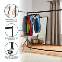 House Of Home Extra Strong Heavy Duty Black Metal 6Ft Long X 5Ft Tall Clothes Rail With Wheels - thumbnail 4