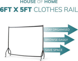 House Of Home Extra Strong Heavy Duty Black Metal 6Ft Long X 5Ft Tall Clothes Rail With Wheels - thumbnail 7