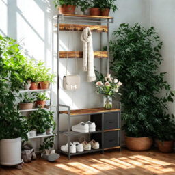 Industrial Entryway Hall Tree Coat Rack Stand With Shoe Storage And Drawers - thumbnail 3