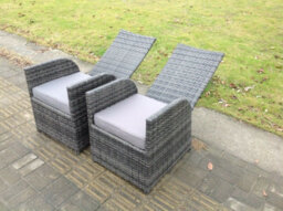 Fimous Dark Grey Mixed 2 Pc Chairs Outdoor Wicker Rattan Garden Furniture Reclining Chair - thumbnail 3