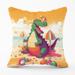 Warren Reed Designer Crocodile On A Beach Holiday Cushions 45Cm X 45Cm - thumbnail 1