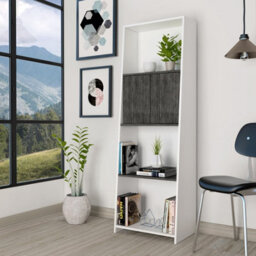 Core Products Dallas White Bookcase With Doors - White & Carbon Grey Oak Effect, H160.0Cm X W53.1Cm X D33.0Cm - thumbnail 8