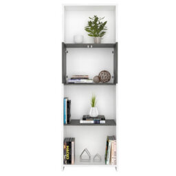 Core Products Dallas White Bookcase With Doors - White & Carbon Grey Oak Effect, H160.0Cm X W53.1Cm X D33.0Cm - thumbnail 7
