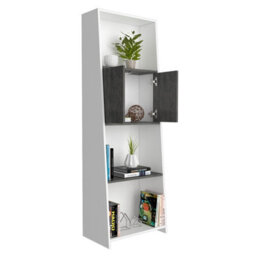 Core Products Dallas White Bookcase With Doors - White & Carbon Grey Oak Effect, H160.0Cm X W53.1Cm X D33.0Cm - thumbnail 4