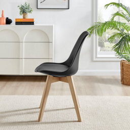 Furniturebox Seattle Scandi Inspired Glass And White Leg Square Dining Table & 4 Black Cushioned Stockholm Beech Wood Leg Chairs - thumbnail 7