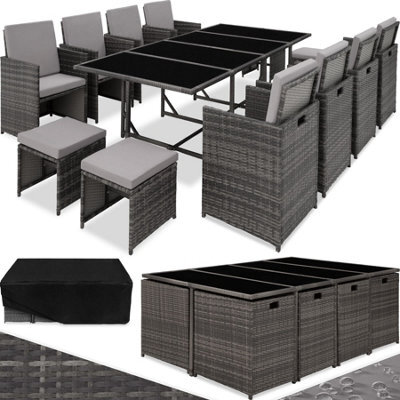 Tectake Garden Table And Chairs Palma - 12 Seats With Cushions, Dining Table, Rain Cover - Grey/light Grey - image 1