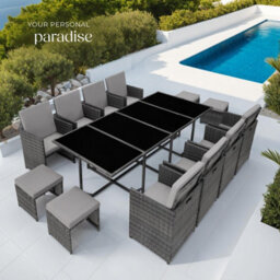 Tectake Garden Table And Chairs Palma - 12 Seats With Cushions, Dining Table, Rain Cover - Grey/light Grey - thumbnail 8