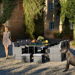 Tectake Garden Table And Chairs Palma - 12 Seats With Cushions, Dining Table, Rain Cover - Grey/light Grey - thumbnail 9