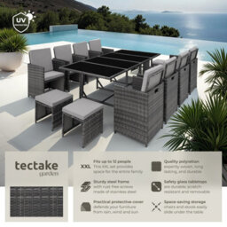 Tectake Garden Table And Chairs Palma - 12 Seats With Cushions, Dining Table, Rain Cover - Grey/light Grey - thumbnail 2
