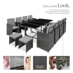 Tectake Garden Table And Chairs Palma - 12 Seats With Cushions, Dining Table, Rain Cover - Grey/light Grey - thumbnail 3