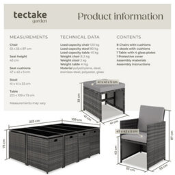 Tectake Garden Table And Chairs Palma - 12 Seats With Cushions, Dining Table, Rain Cover - Grey/light Grey - thumbnail 6