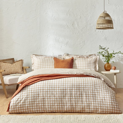 Yard Barton Gingham Check Duvet Set, Single, Biscuit - image 1