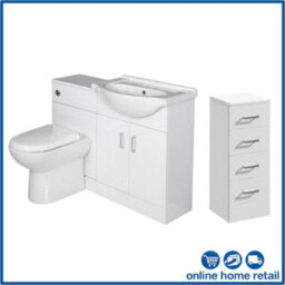 Affine Modern Bathroom Furniture Toilet & Sink Vanity Unit 4 Drawer Cabinet White Gloss - thumbnail 1