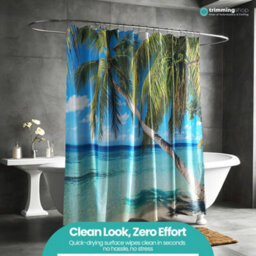 Neel Blue Shower Curtain With Hooks, Bathroom Polyester Curtain 180Cm X 200Cm - thumbnail 9
