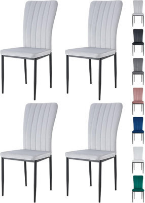 MCC Direct Set Of 4  High Back Dining Chairs Velvet Fabric Kitchen/dining Seating Light Grey - Elle By Mcc