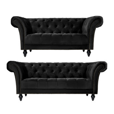 Bravich Cambridge Chesterfield 2 & 3 Seater Sofa Set - Velvet Black - image 1