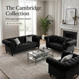 Bravich Cambridge Chesterfield 2 & 3 Seater Sofa Set - Velvet Black - thumbnail 7