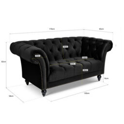 Bravich Cambridge Chesterfield 2 & 3 Seater Sofa Set - Velvet Black - thumbnail 2