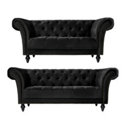 Bravich Cambridge Chesterfield 2 & 3 Seater Sofa Set - Velvet Black