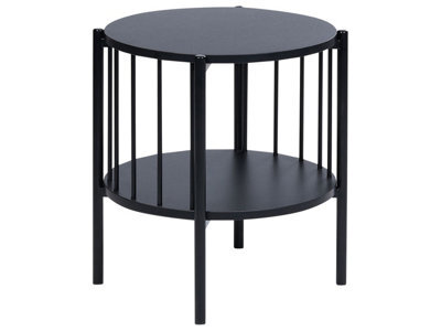 Wyld and Coco Novahome Round 40Cm Black Mdf Side Table With Shelf, Mid-Century Style, Matt Finish - image 1