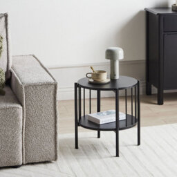 Wyld and Coco Novahome Round 40Cm Black Mdf Side Table With Shelf, Mid-Century Style, Matt Finish - thumbnail 2