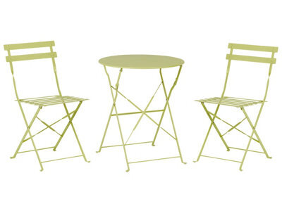 Wyld And Coco Lime Green 3 Piece Metal Folding Slatted Bistro Set - 2 Chairs And Table, Compact Balcony Furniture - image 1