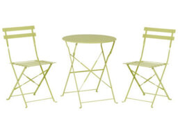 Wyld And Coco Lime Green 3 Piece Metal Folding Slatted Bistro Set - 2 Chairs And Table, Compact Balcony Furniture - thumbnail 1