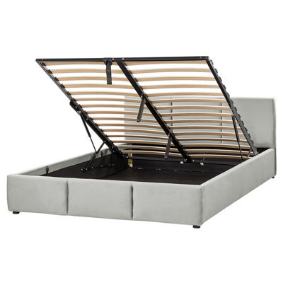 Beliani Ottoman Bed Velvet Bousse 160 X 200 Cm (Eu King Size) Light Grey - image 1