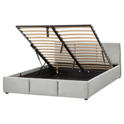Beliani Ottoman Bed Velvet Bousse 160 X 200 Cm (Eu King Size) Light Grey - thumbnail 1