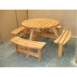Marlborough 8 Seat Round Picnic Bench / Pub Garden Table Treated Autumn Gold - thumbnail 2