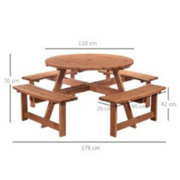 Marlborough 8 Seat Round Picnic Bench / Pub Garden Table Treated Autumn Gold - thumbnail 6
