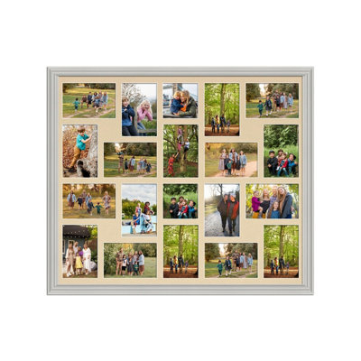 AK Frames 80X70Cm Light Grey Classic Multi Photo Frame With Ivory Mount - Holds 20 Apertures (18X) 6X4, (2X) 4X4 Photos - image 1