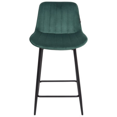 Wyld And Coco Velveten Emerald Bar Chairs Set Of 2, Armless, Matte Black Steel Legs - image 1
