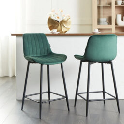 Wyld And Coco Velveten Emerald Bar Chairs Set Of 2, Armless, Matte Black Steel Legs - thumbnail 2