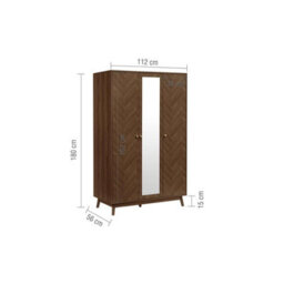 3 Door Walnut Wardrobe With Mirror Birlea Herringford Chevron Parquet - thumbnail 9