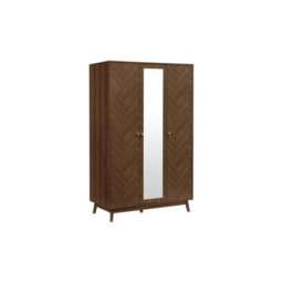 3 Door Walnut Wardrobe With Mirror Birlea Herringford Chevron Parquet - thumbnail 5